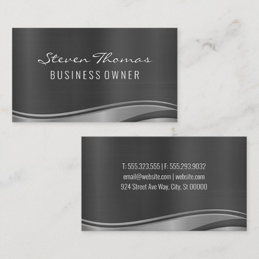 Zilveren Metalen Golf Achtergrond Visitekaartje (Voorkant / Achterkant)