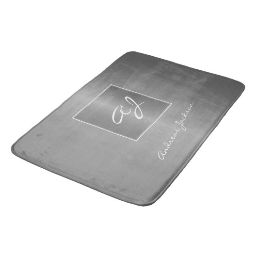 zilveren metalen modern schrift monogram naam badmat (Gekanteld)