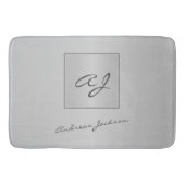 Zilveren metalen moderne script monogram naam badmat (Voorkant)