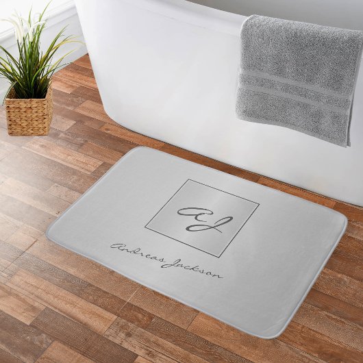 Zilveren metalen moderne script monogram naam badmat