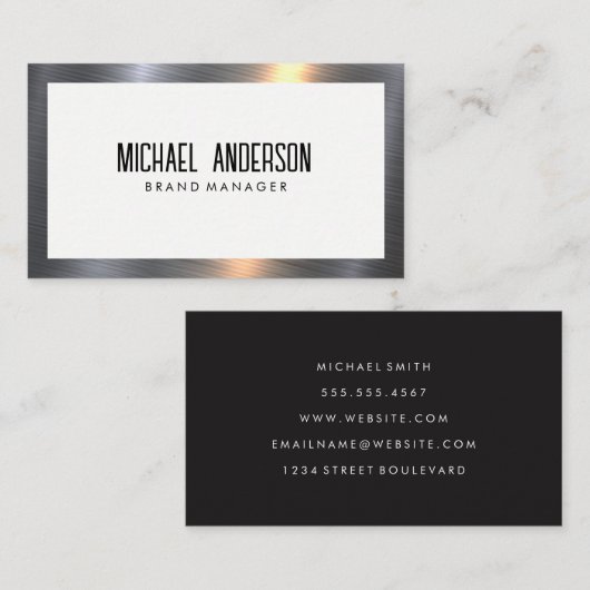 Zilveren metalen rand | Witte achtergrond Visitekaartje (Voorkant / Achterkant)