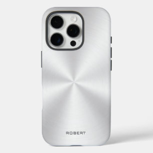 Zilveren metalen textuur roestvrij staal uitzicht iPhone 16 pro hoesje