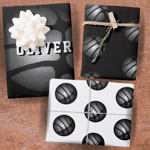 Zilveren Metallic Basketbal Bal Kinderen Naam Verj Inpakpapier Vel