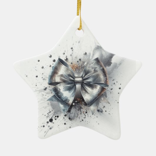 Zilveren Metallic Boog Gespiegeld Jaar Accent Keramisch Ornament (Achterkant)