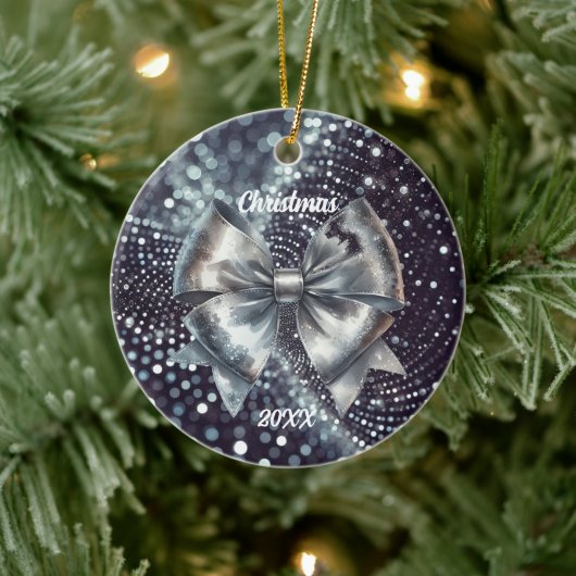 Zilveren Metallic Boog Lichtgevende Jaar Accent Keramisch Ornament (Boom)