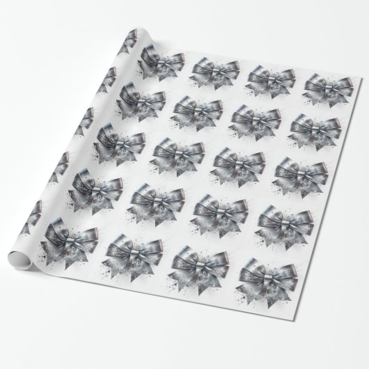 Zilveren Metallic Boog Nep Glitters Cadeaupapier (Uitgerold)