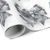 Zilveren Metallic Boog Nep Glitters Cadeaupapier (Rol Hoek)