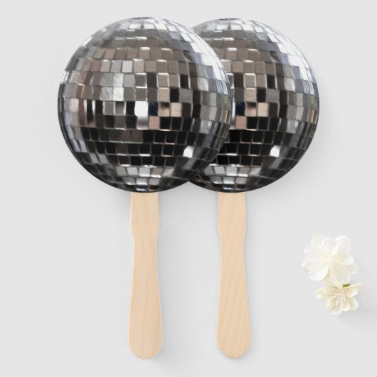 Zilveren Metallic Disco Bal Handwaaier (Voorkant en achterkant)