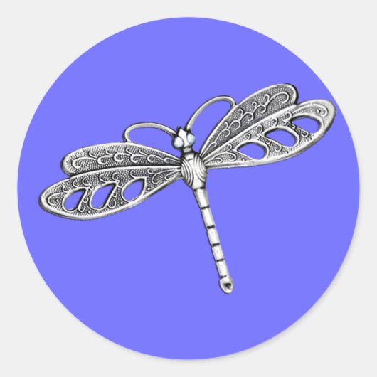Zilveren Metallic Dragonfly Ronde Sticker (Voorkant)