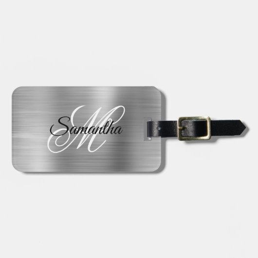 Zilveren Metallic Fancy Monogram Bagagelabel (Voorkant horizontaal)