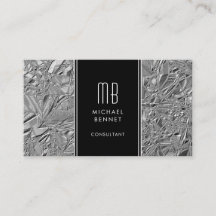 Zilveren Metallic Folie Visitekaartje met Monogram