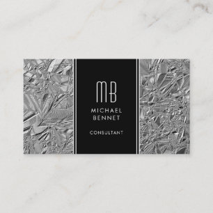 Zilveren Metallic Folie Visitekaartje met Monogram