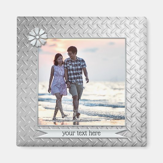 Zilveren Metallic Gepersonaliseerde Fotomagneet Magneet (Voorkant)
