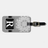 Zilveren Metallic Mandala Moderne Elegante Monogra Bagagelabel (Voorkant horizontaal)