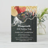 Zilveren Metallic Masker Masquerade 50e Verjaardag Kaart (Staand voorkant)