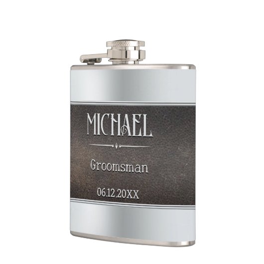 Zilveren Metallic Nep Leer Bruidegom Heupfles (Links)