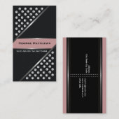 Zilveren metallic noppen zwart stof roze visitekaartje (Voorkant / Achterkant)