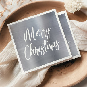 Zilveren Metallic Prettig Kerstmis Calligrafie Servet