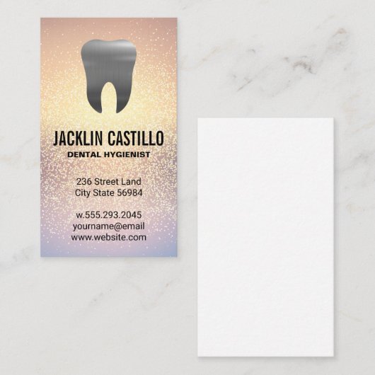 Zilveren Metallic Tand | Tandheelkunde | Glans Visitekaartje (Voorkant / Achterkant)