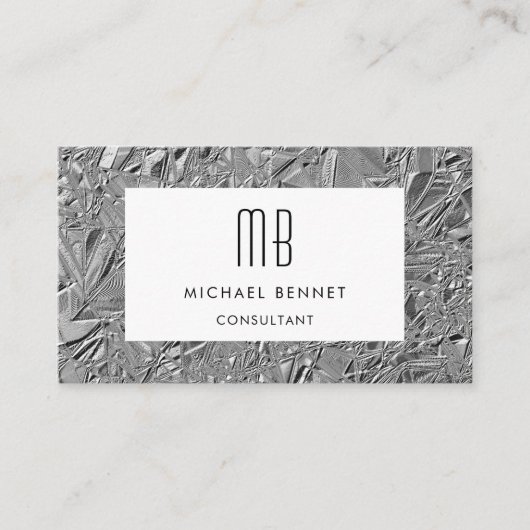 Zilveren Metallic Visitekaartje met Monogram (Voorkant)