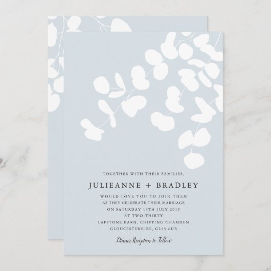 Zilveren Mist Eucalyptus Groene Moderne Bruiloft Kaart (Voorkant / Achterkant)