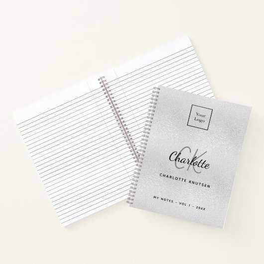 Zilveren modern bedrijfslogo met monogram notitieboek (Binnen)