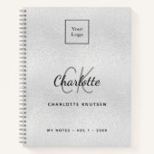 Zilveren modern bedrijfslogo met monogram notitieboek (Voorkant)