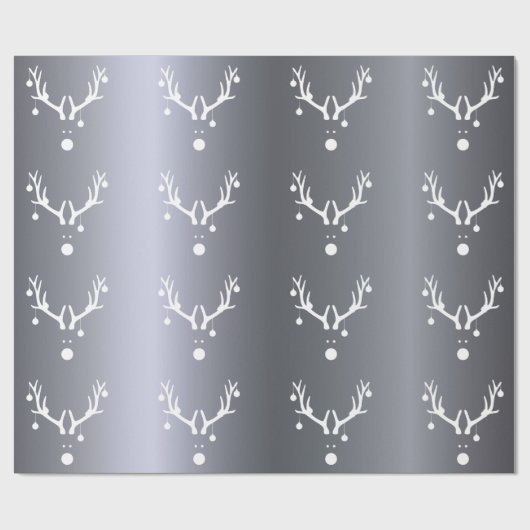 Zilveren modern grappig abstract Kerstmis rendiere Cadeaupapier (Vlak)