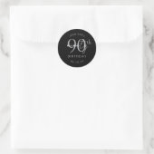 Zilveren Modern Script 90ste Verjaardagsfeest Zwar Ronde Sticker (Tas)