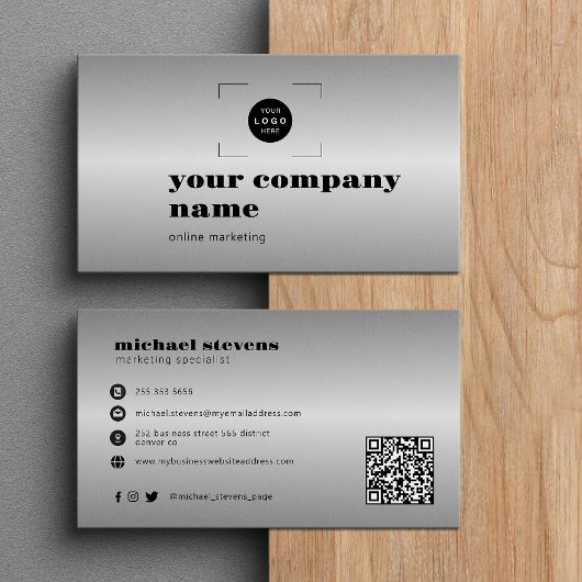 Zilveren moderne aangepaste logo QR-code Visitekaartje