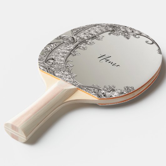 Zilveren moderne Ping Pong Paddle Tafeltennisbatje (Voorkant Gekanteld)
