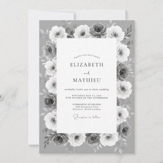 Zilveren Monochrome Botanische Bruiloft Kaart (Voorkant)