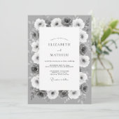 Zilveren Monochrome Botanische Bruiloft Kaart (Staand voorkant)