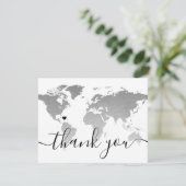 Zilveren Monochrome Wereldkaart Strand Bruiloft Fo Bedankkaart (Staand voorkant)