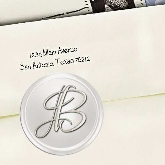 Zilveren monogram B enveloppe zegel