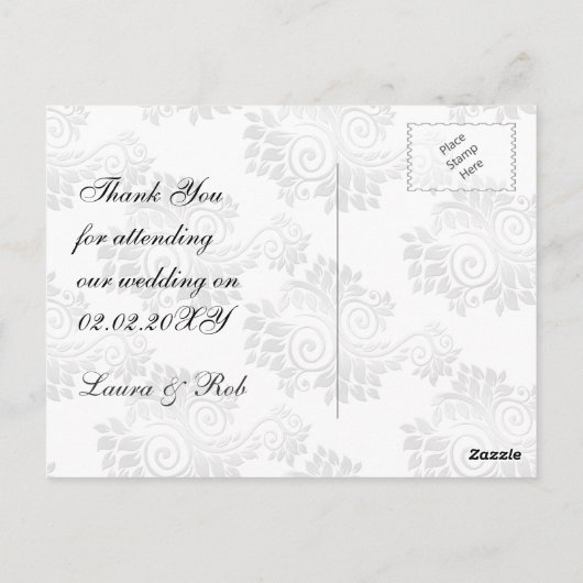 Zilveren monogram bruiloft dank u briefkaart (Achterkant)