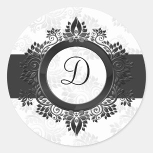 Zilveren monogram envelopzegel ronde sticker