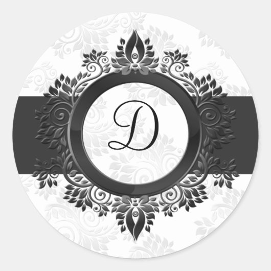 Zilveren monogram envelopzegel ronde sticker (Voorkant)