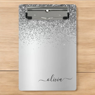 Zilveren Monogram Glitter Glans Meisjesachtig Schr Mini Klembord