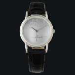 Zilveren monogram glittersparel meisjesachtig scri horloge<br><div class="desc">Zilveren namaakfolie metalen glittersparel geborsteld metalen monogram naam horloge. Dit is het perfecte afstudeergeschenk,  verjaardag,  trouwdag,  bruidsjonker,  jubileum,  baby shower of vrijgezellenfeest cadeau voor iemand die houdt van glam luxe en chic stijlen.</div>