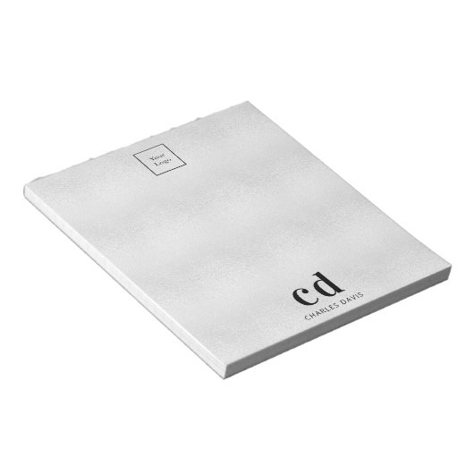 Zilveren monogram initiaal bedrijfslogo  notitieblok (Schuin)