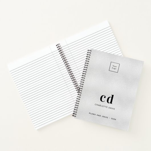 Zilveren monogram initiaal bedrijfslogo notitieboek (Binnen)