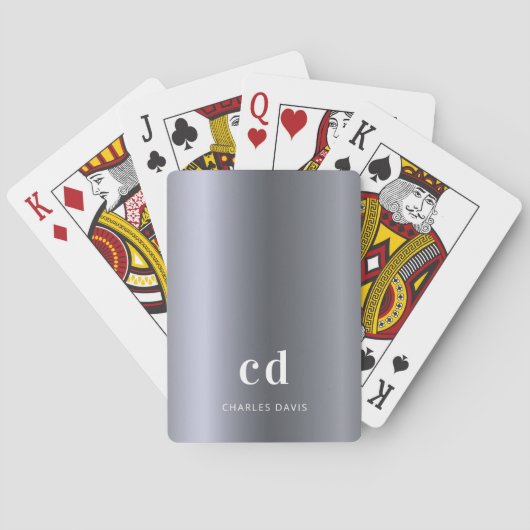 Zilveren monogram initiaal naam pokerkaarten (Achterkant)