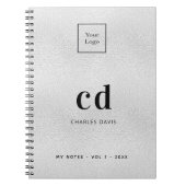 Zilveren monogram initiaal zakelijk logo notitieboek (Voorkant)