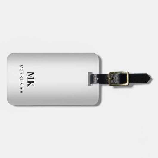 Zilveren monogram initialen elegant bagagelabel (Voorkant horizontaal)