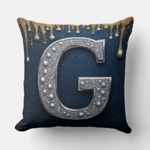 Zilveren Monogram Letter G Marine Goud Druppelend Kussen