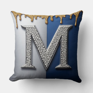 Zilveren Monogram Letter M Marine Goud Druppelende Kussen