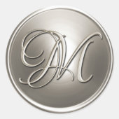 Zilveren Monogram M Enveloppezegel Ronde Sticker (Voorkant)