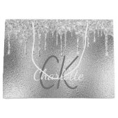 Zilveren monogram naam modern elegant groot cadeauzakje (Voorkant)