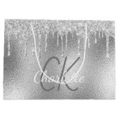 Zilveren monogram naam modern elegant groot cadeauzakje (Achterkant)